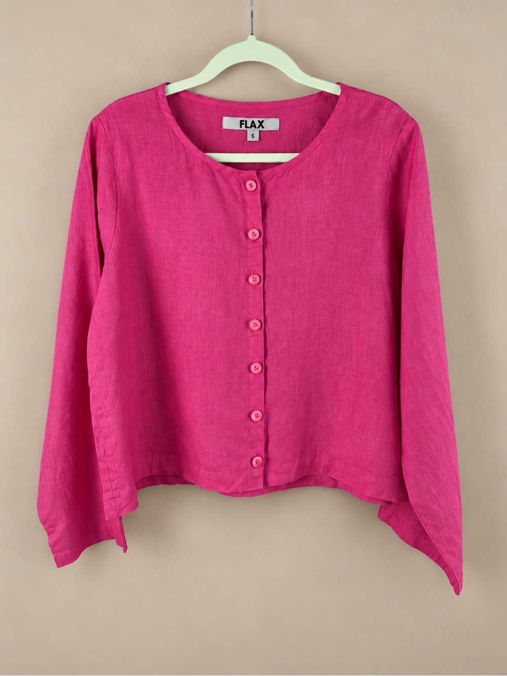 FLAX 100% Linen Fuchsia Pink Button-Front Top
